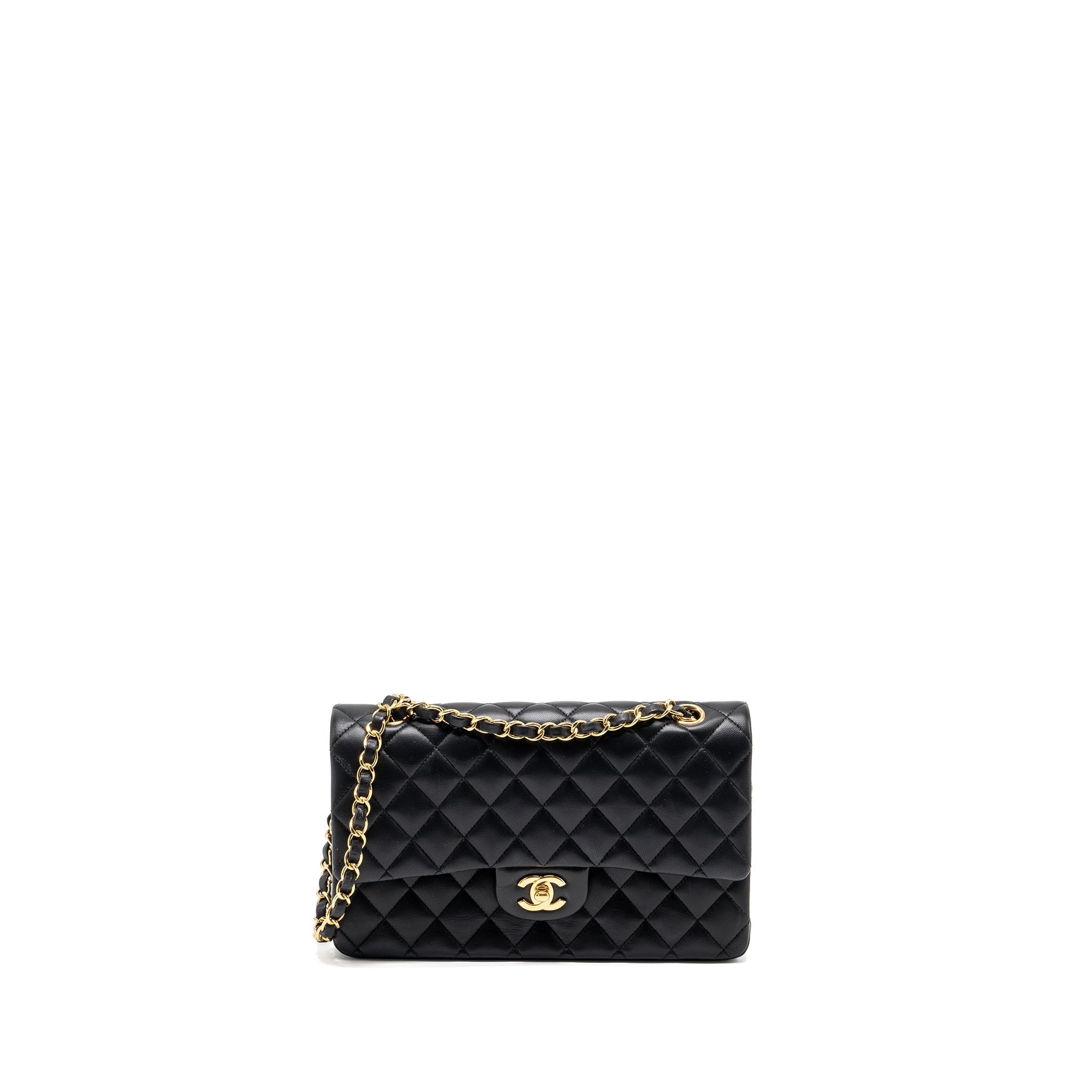 CHANEL MEDIUM CLASSIC DOUBLE FLAP BAG LAMBSKIN BLACK GHW