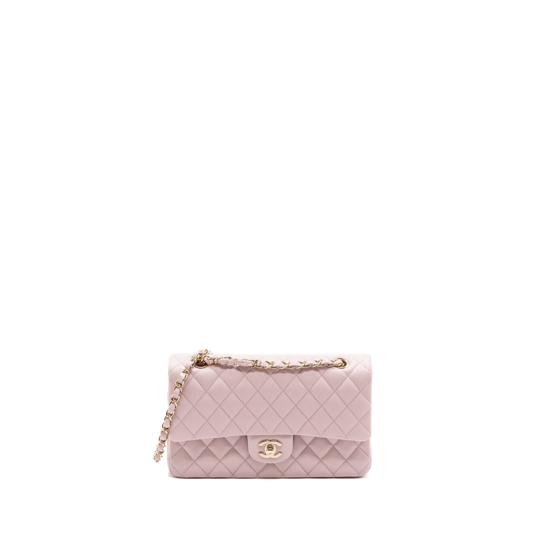 CHANEL 21S MEDIUM CLASSIC DOUBLE FLAP BAG CAVIAR LIGHT PINK LGWH