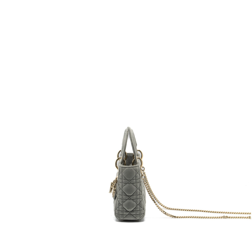DIOR MINI LADY DIOR VELVET LIGHT GREY LGHW