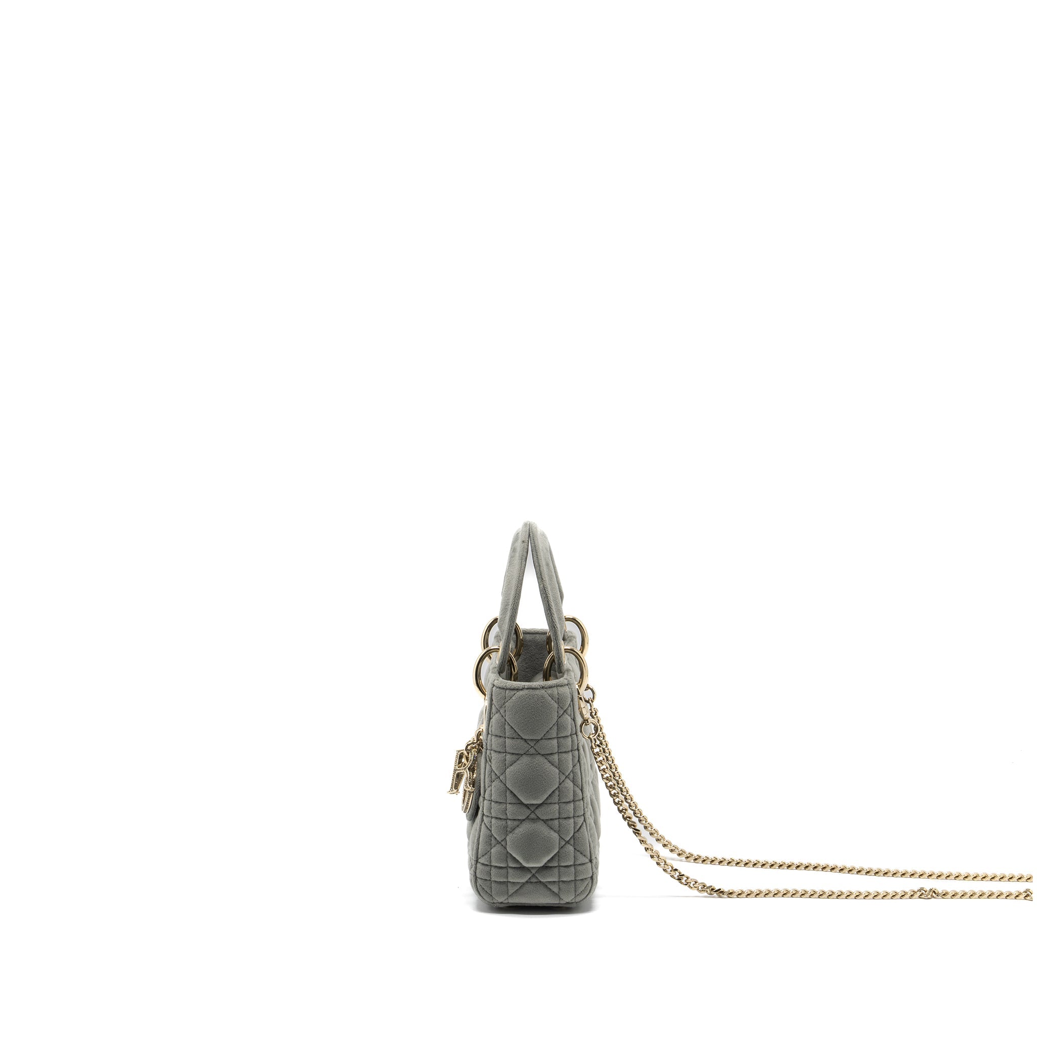 DIOR MINI LADY DIOR VELVET LIGHT GREY LGHW