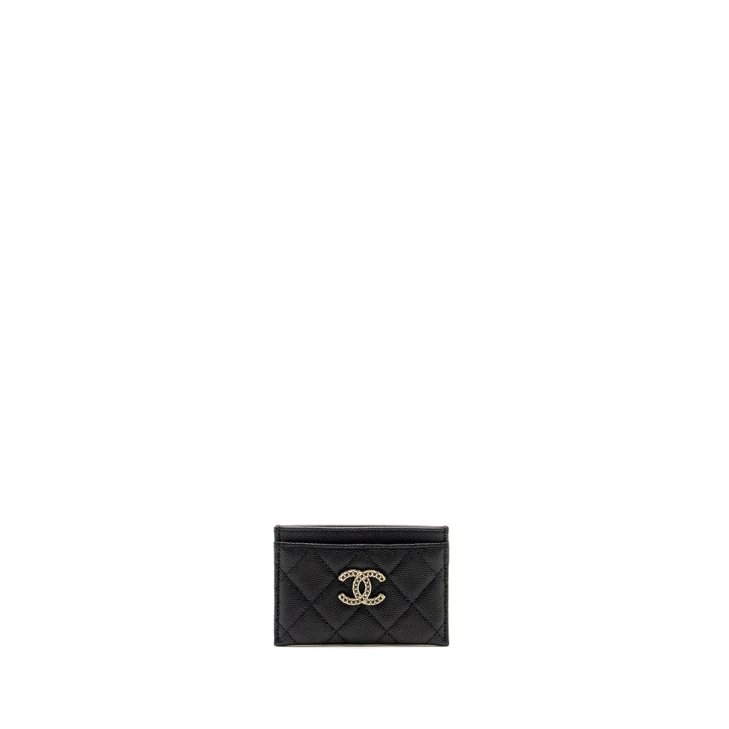 CHANEL DETAIL CC LOGO CARD HOLDER CAVIAR BLACK LGHW(MICROCHIP)