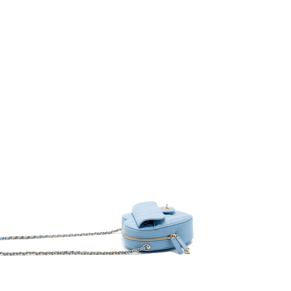 CHANEL HEART BAG LAMBSKIN LIGHT BLUE LGHW (MICROCHIP)