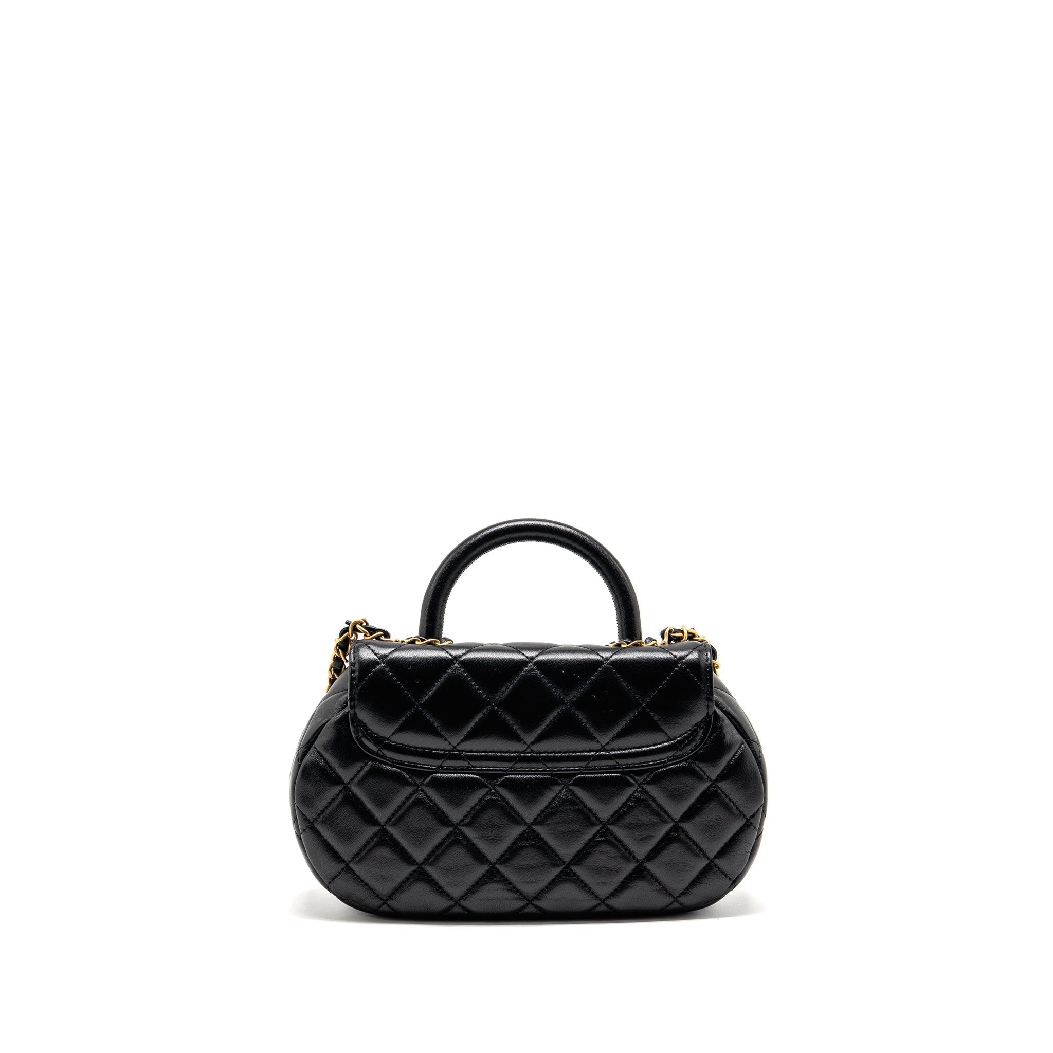 CHANEL 24C TOP HANDLE FLAP BAG QUILTED LAMBSKIN BLACK GHW (MICROCHIP)