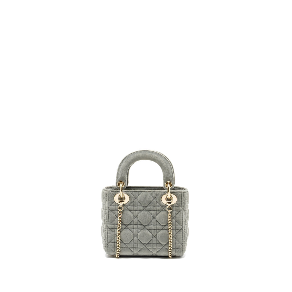 DIOR MINI LADY DIOR VELVET LIGHT GREY LGHW