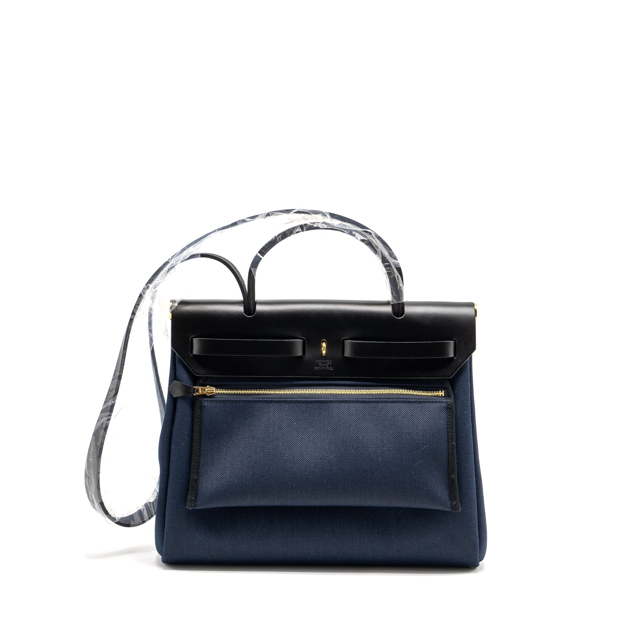 HERMES HERBAG 31 ZIP BAG CANVAS / LEATHER BLUE MARINE / BLACK GHW