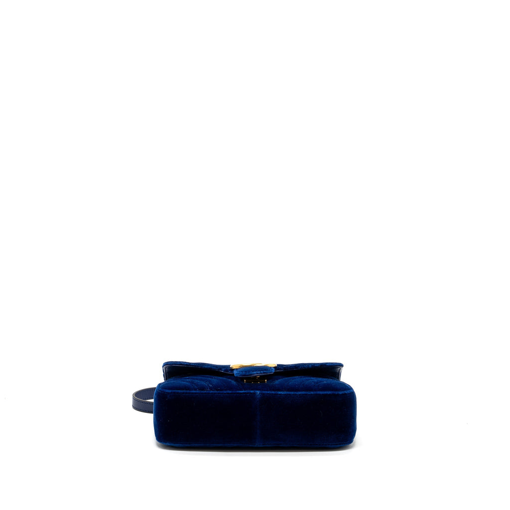 GUCCI MINI GG MARMONT BAG VELVET BLUE GHW