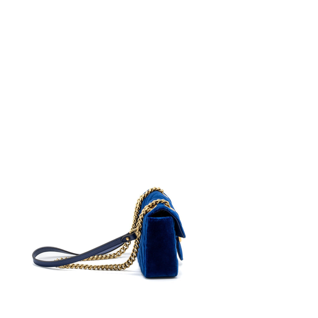GUCCI SMALL GG MARMONT BAG VELVET BLUE GHW