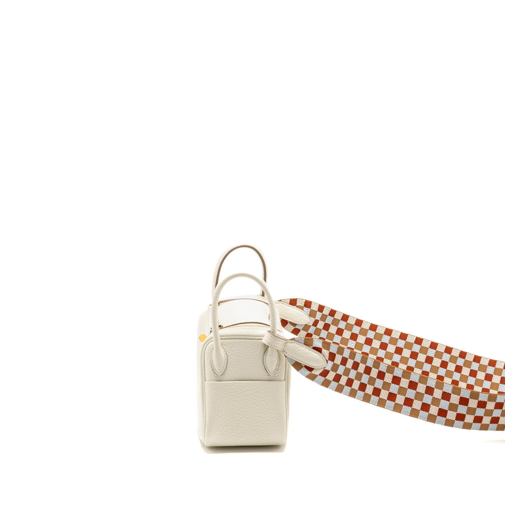 HERMES MINI LINDY CLEMENCE MUSHROOM / NATA WITH MULTICOLOR STRAP GHW