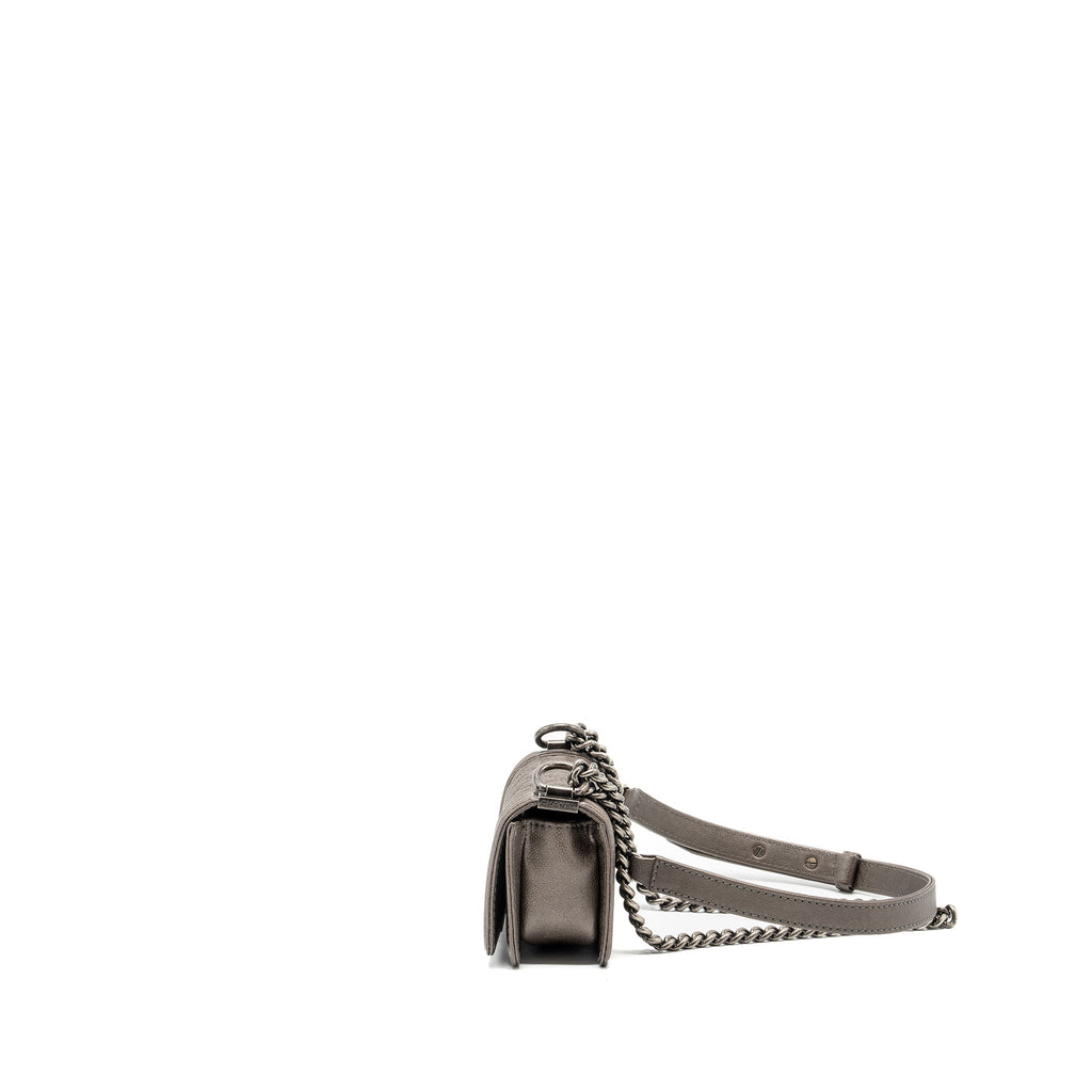 CHANEL SUPER MINI BOY BAG GRAINED CALFSKIN BRONZE RUTHENIUM HARDWARE