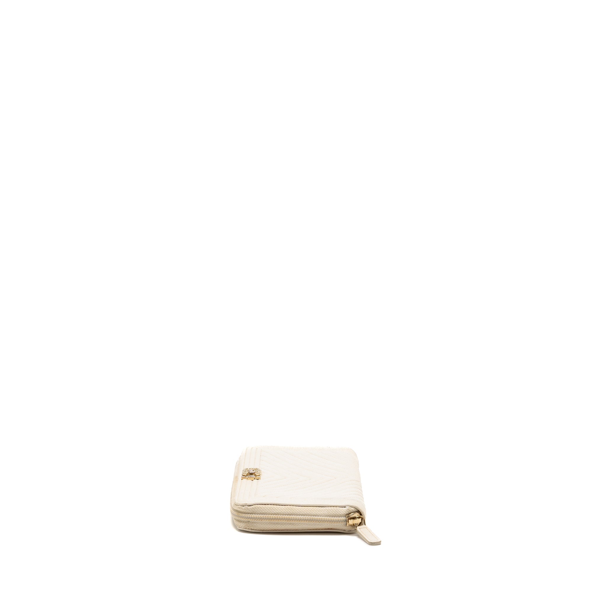 CHANEL CHEVRON BOY ZIP LONG WALLET CAVIAR WHITE LGHW