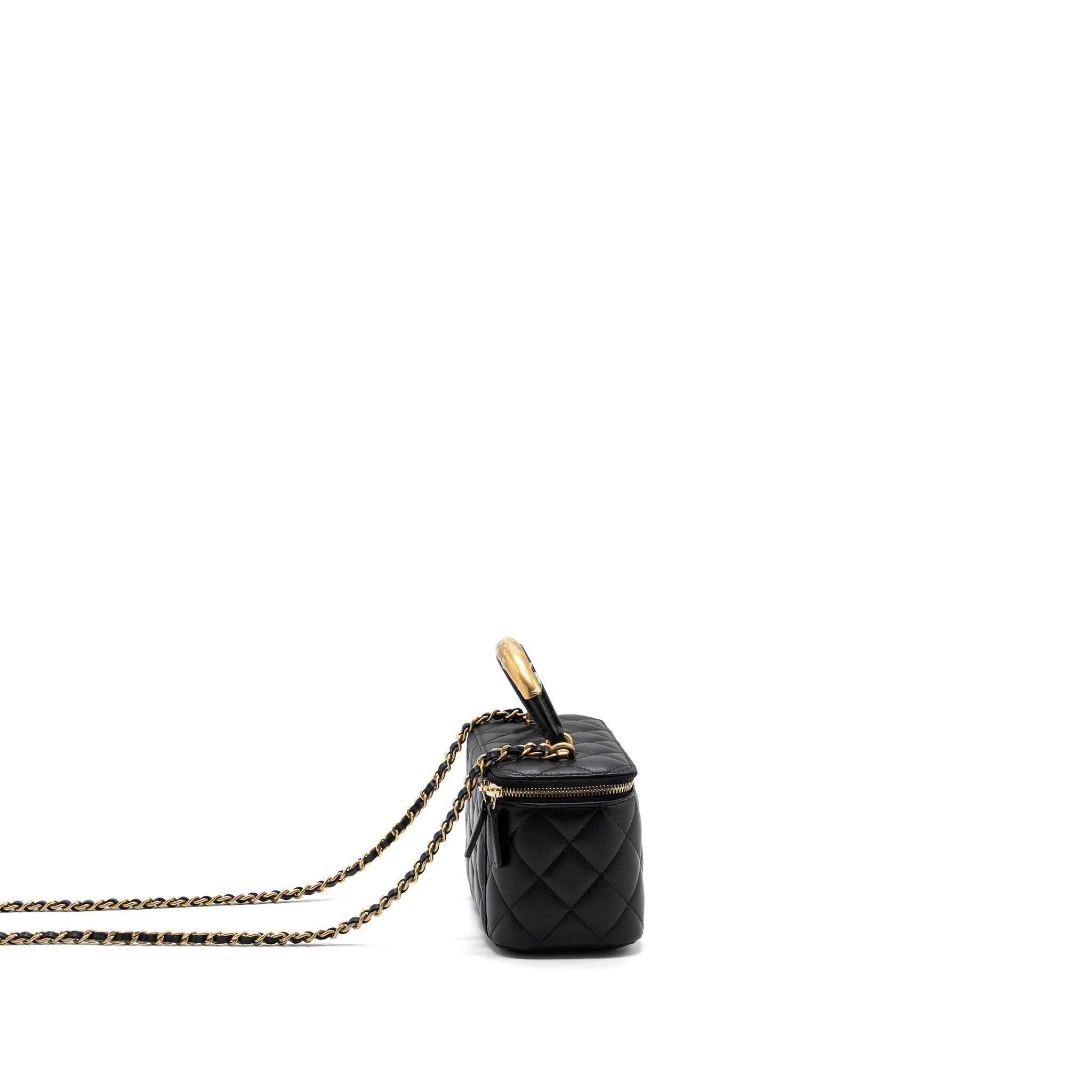CHANEL TOP HANDLE LONG VANITY WITH CHAIN LAMBSKIN BLACK GHW (MICROCHIP)