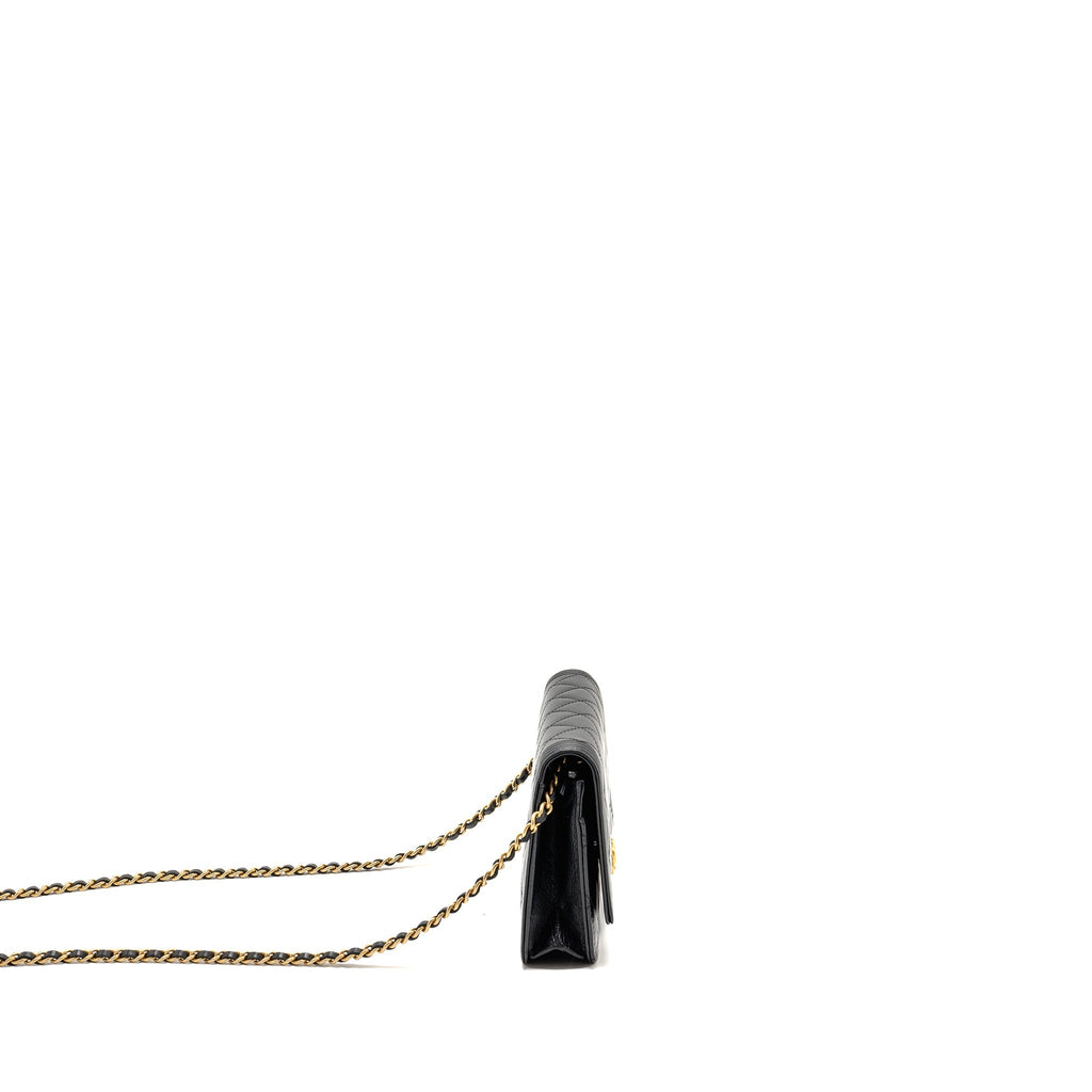 CHANEL BOY WALLET ON CHAIN LAMBSKIN BLACK GHW