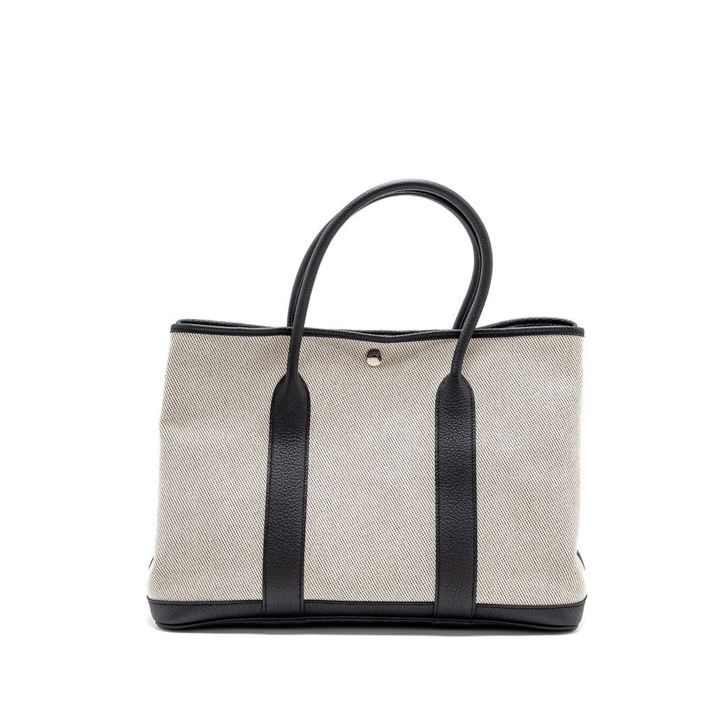 HERMES GARDEN PARTY 36 CANVAS/ LEATHER BLACK / WHITE SHW