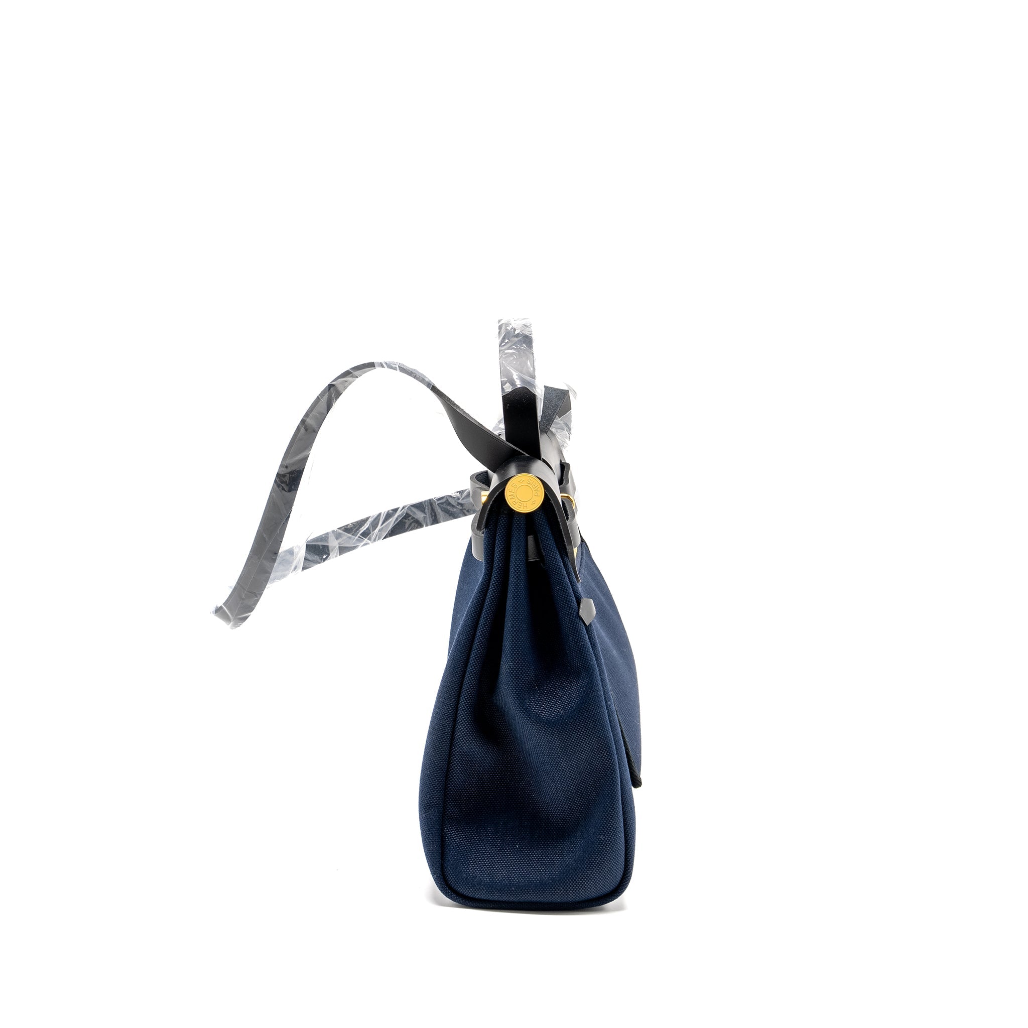 HERMES HERBAG 31 ZIP BAG CANVAS / LEATHER BLUE MARINE / BLACK GHW