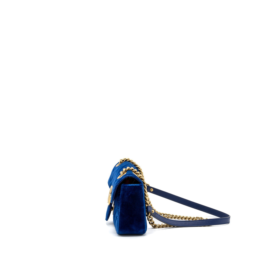 GUCCI SMALL GG MARMONT BAG VELVET BLUE GHW