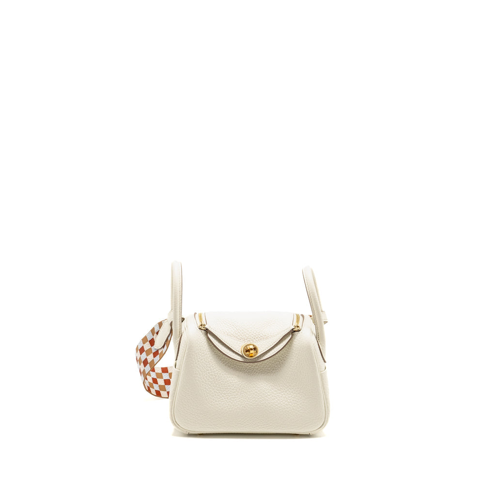 HERMES MINI LINDY CLEMENCE MUSHROOM / NATA WITH MULTICOLOR STRAP GHW