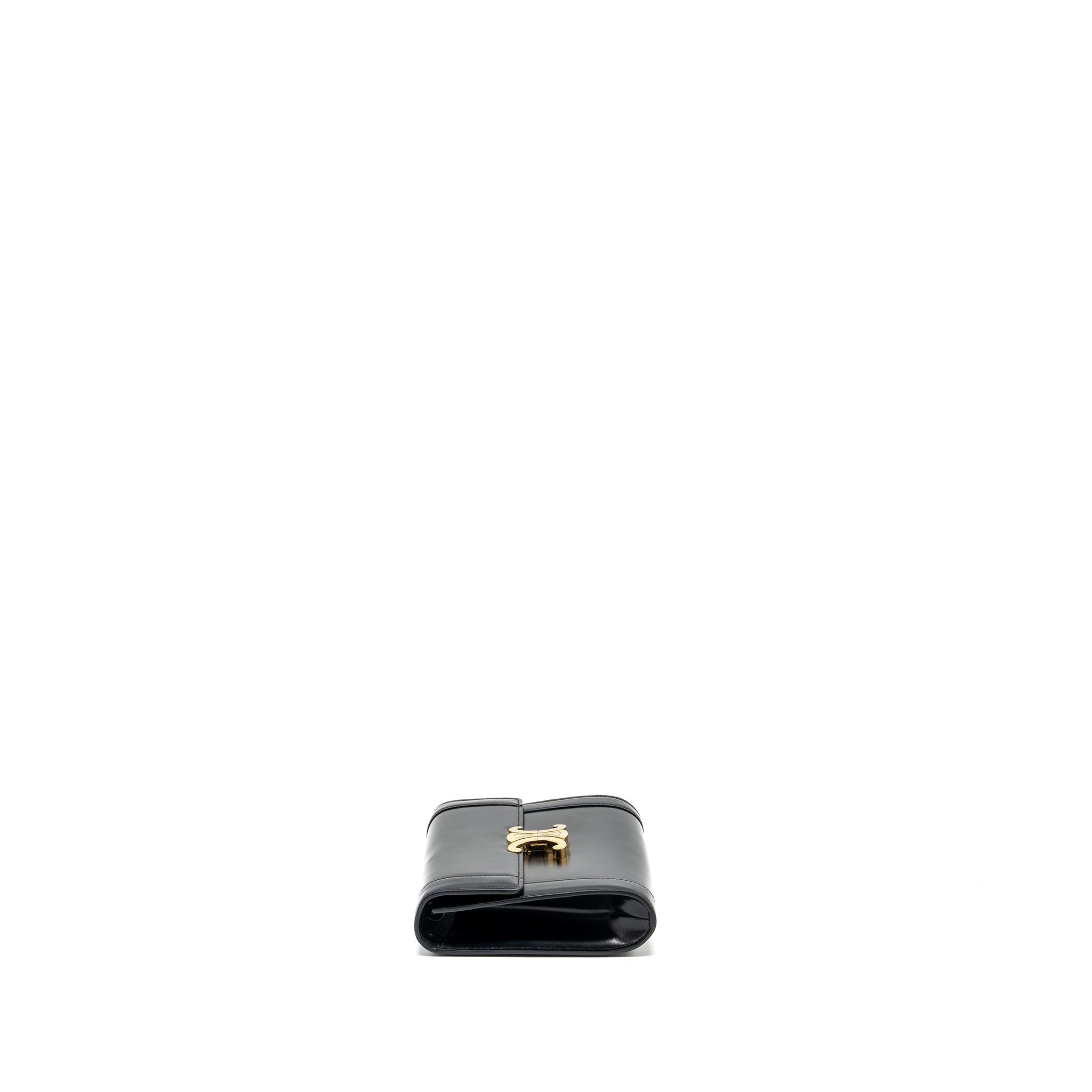 CELINE TRIOMPHE FLAP WALLET WITH STRAP CALFSKIN BLACK GHW