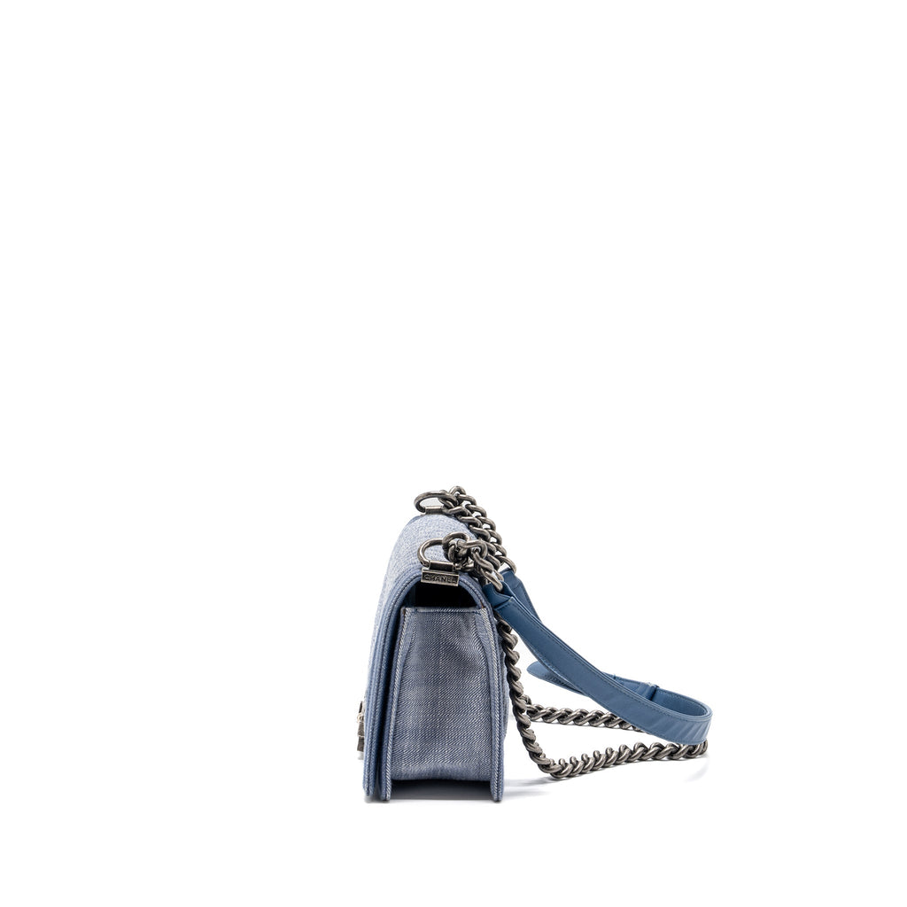 CHANEL MEDIUM BOY BAG DENIM BLUE RUTHENIUM SILVER HARDWARE