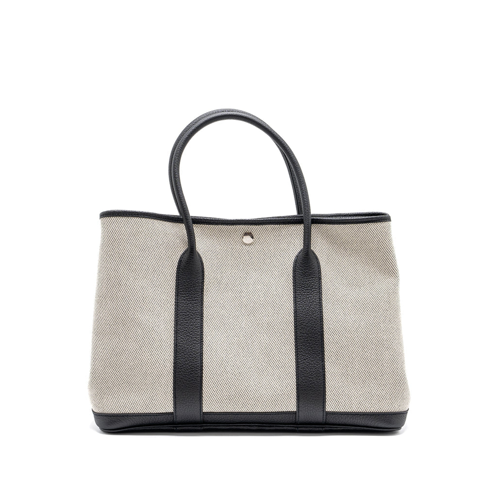 HERMES GARDEN PARTY 36 CANVAS/ LEATHER BLACK / WHITE SHW