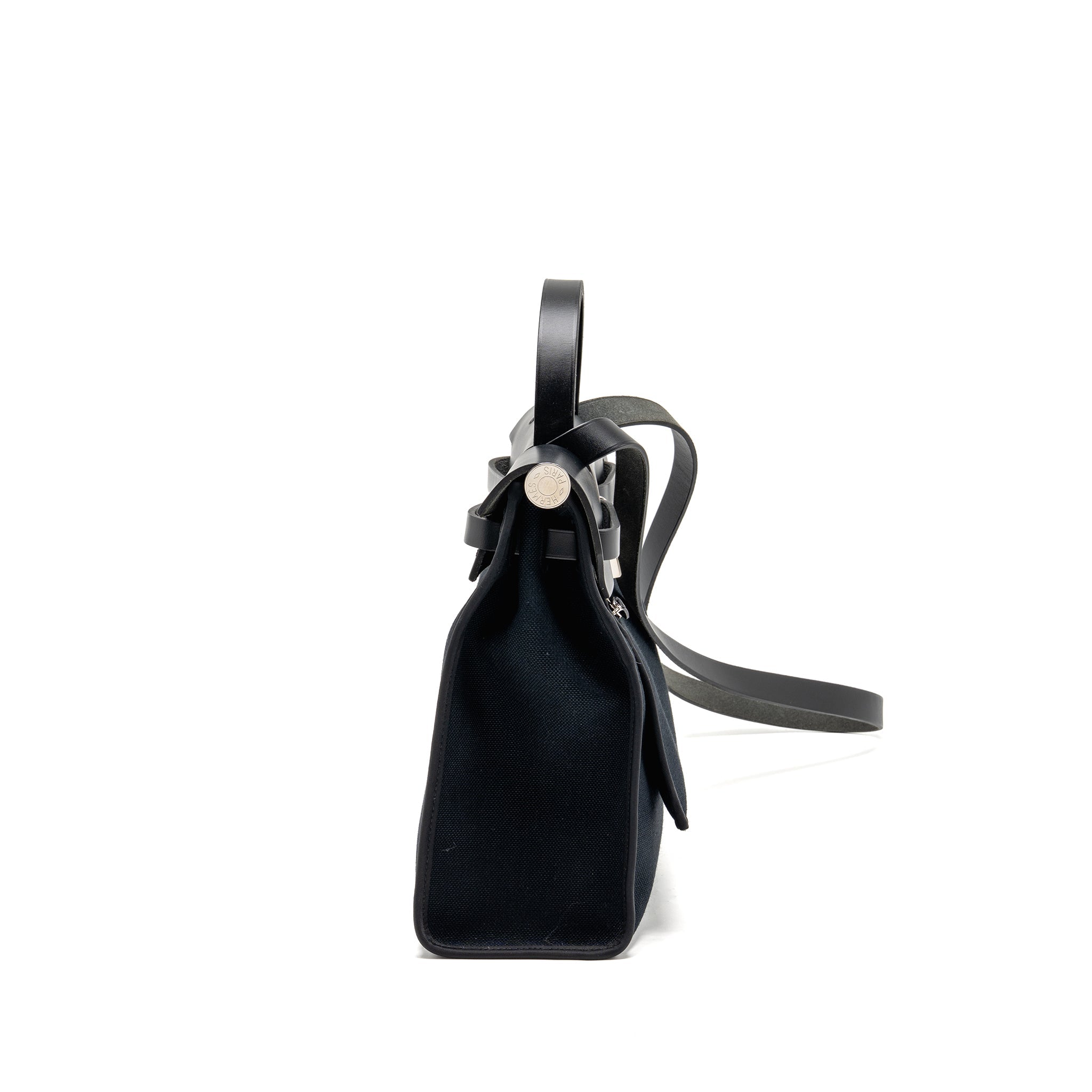 HERMES HERBAG 31 ZIP BAG CANVAS / HUNTER LEATHER BLACK SHW