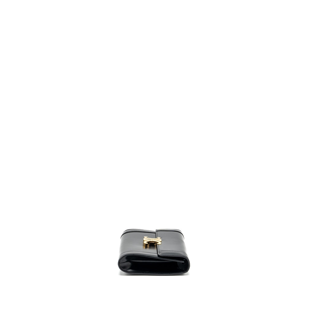 CELINE TRIOMPHE FLAP WALLET WITH STRAP CALFSKIN BLACK GHW