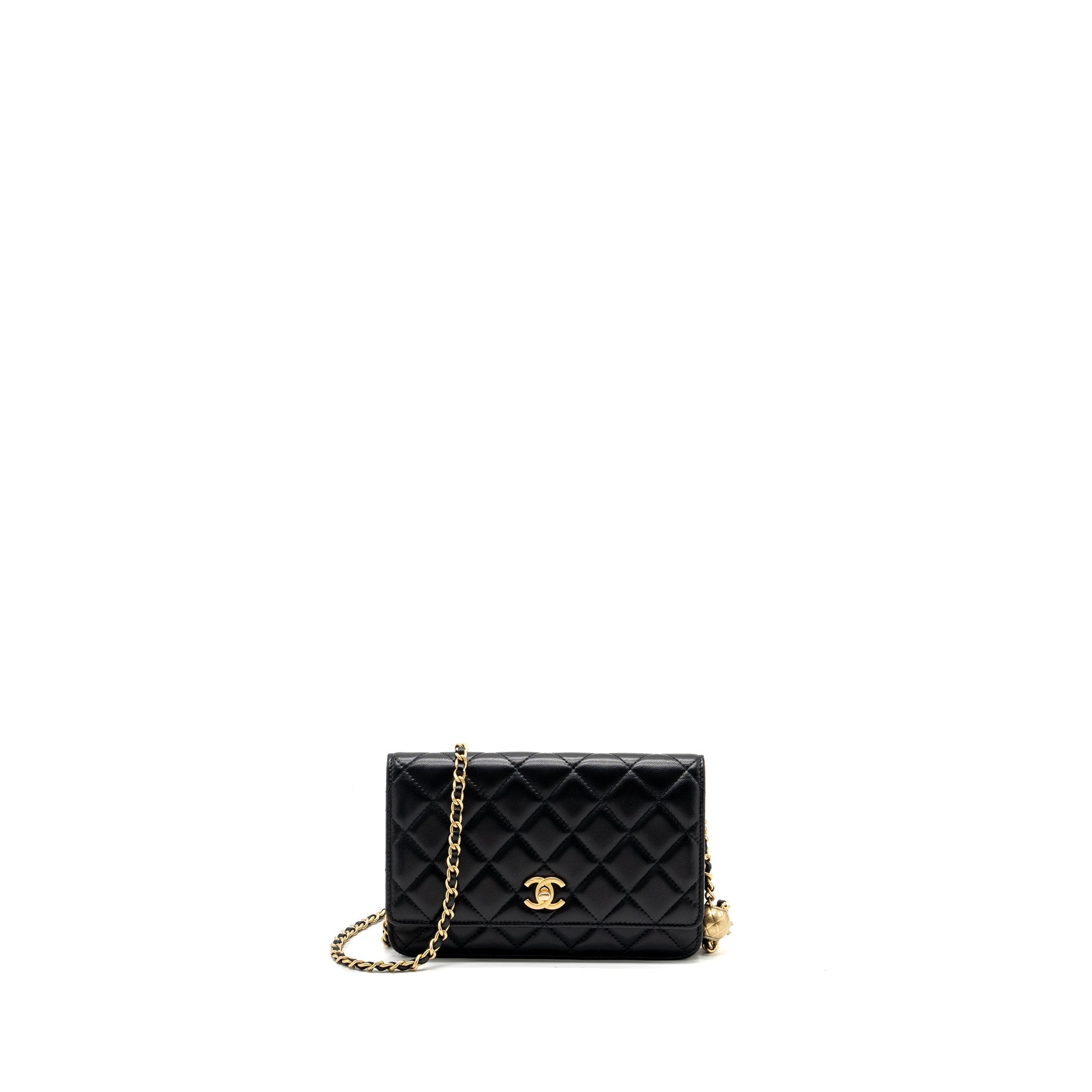 CHANEL PEARL CRUSH WALLET ON CHAIN LAMBSKIN BLACK GHW