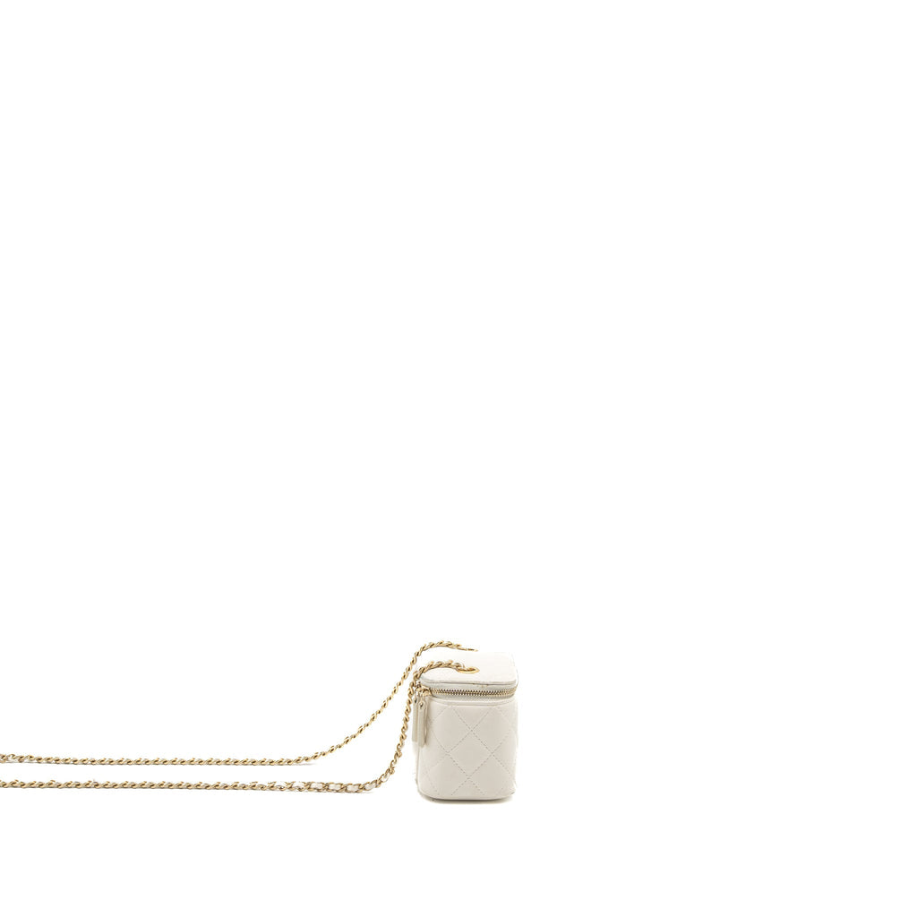 CHANEL PEARL CRUSH MINI VANITY LAMBSKIN WHITE BRUSHED GHW