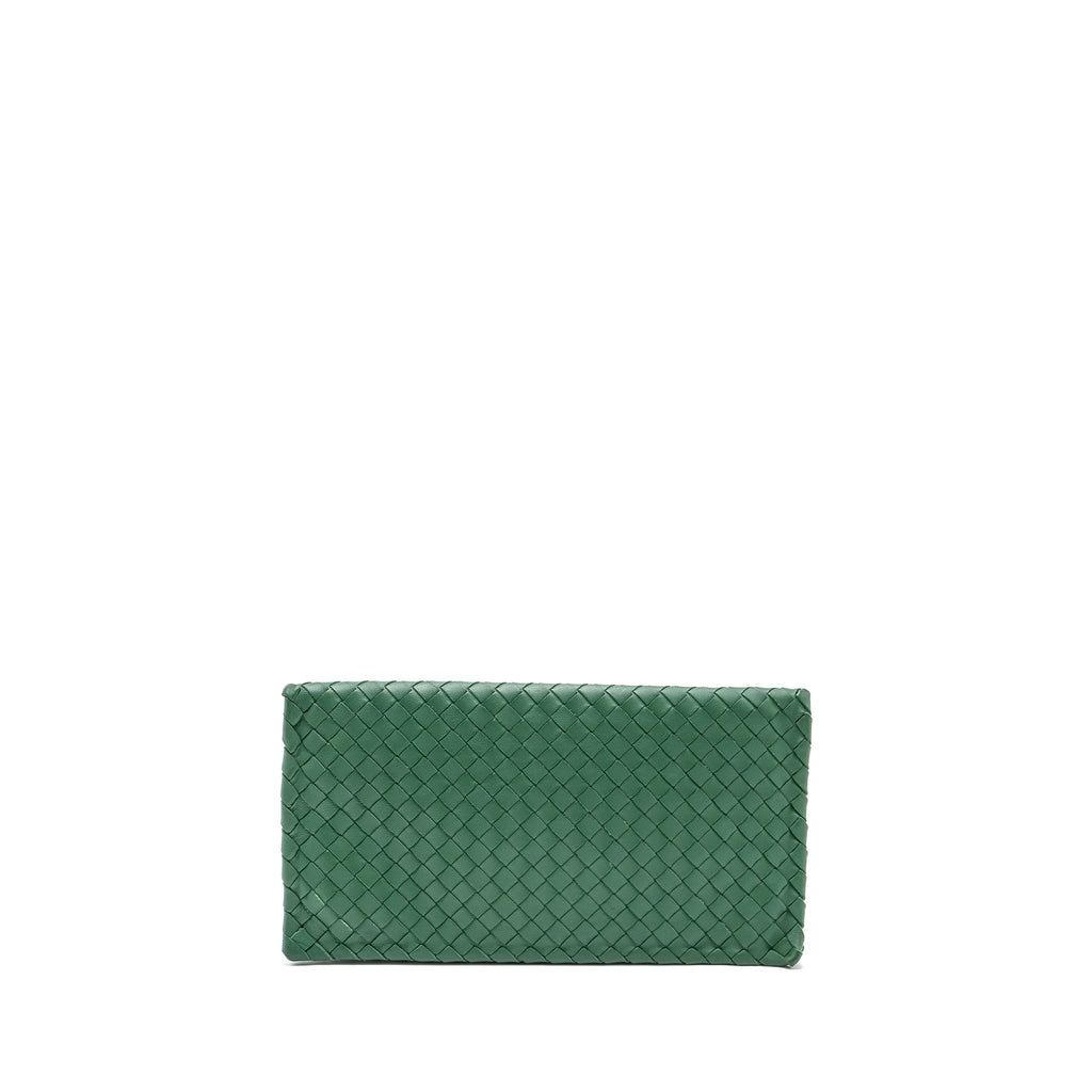 BOTTEGA VENETA CLUTCH NAPPA GREEN BLACK HARDWARE