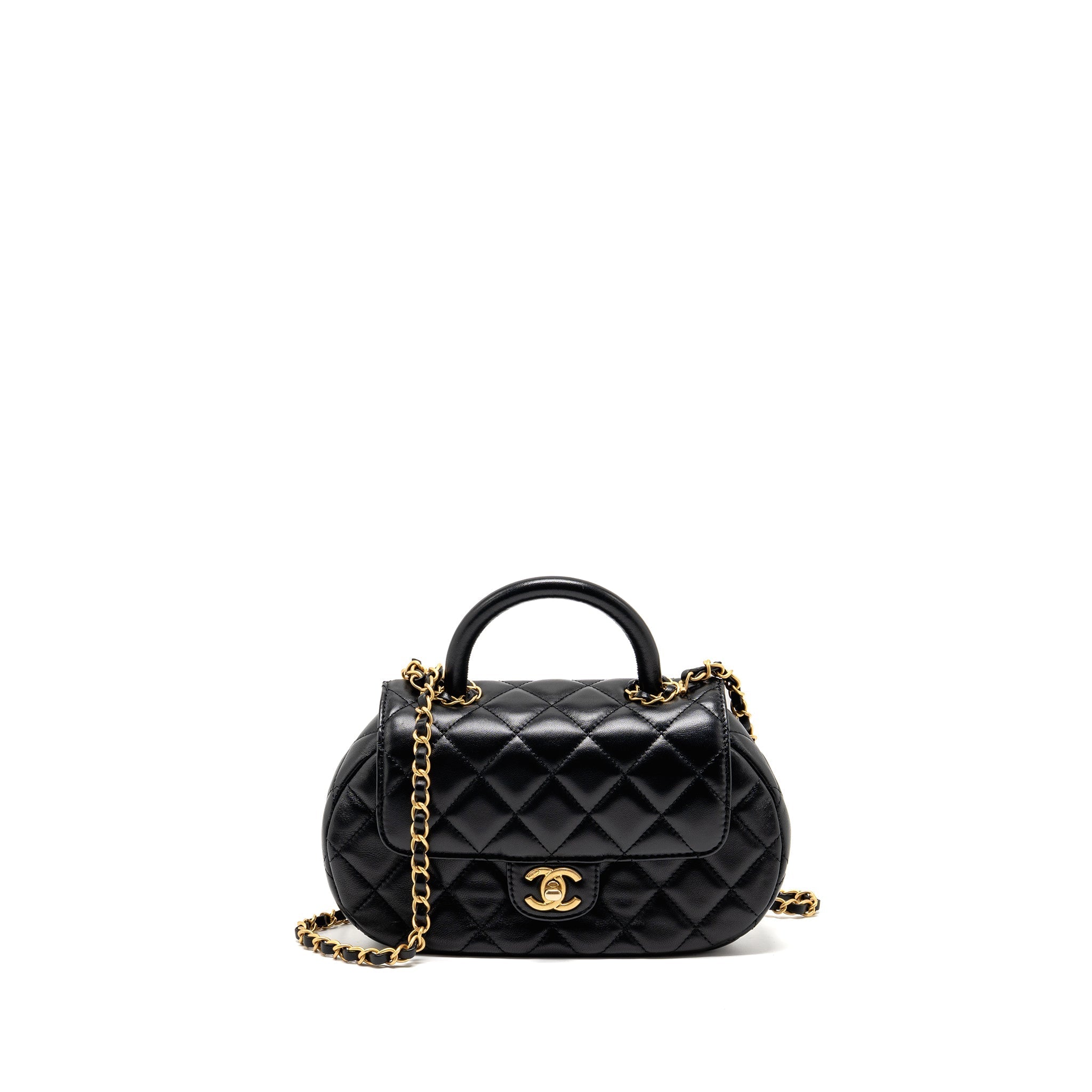 CHANEL 24C TOP HANDLE FLAP BAG QUILTED LAMBSKIN BLACK GHW (MICROCHIP)