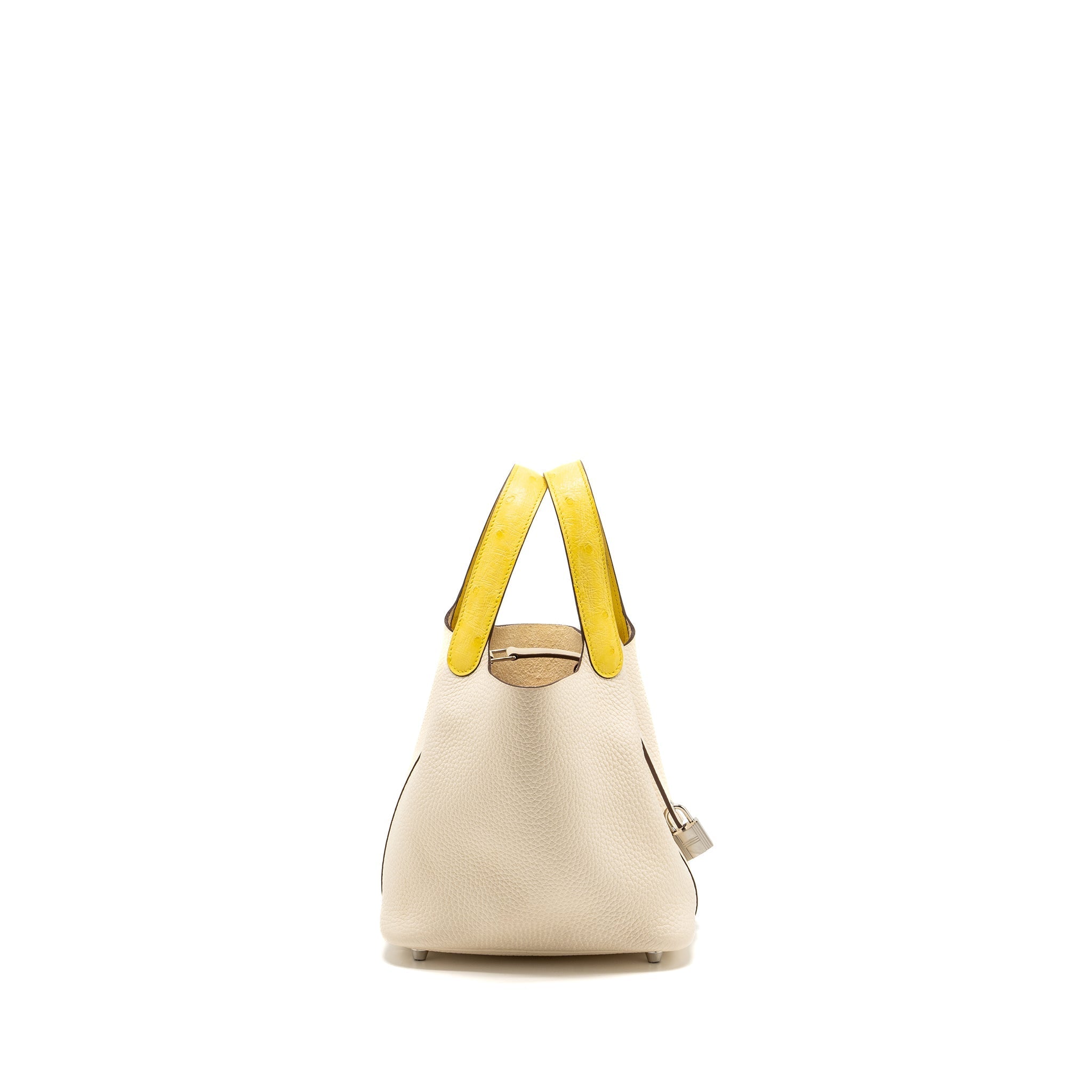 HERMES PICOTIN 18 LOCK BAG CLEMENCE/OSTRICH HANDLE NATA/JAUNE CITRON SHW