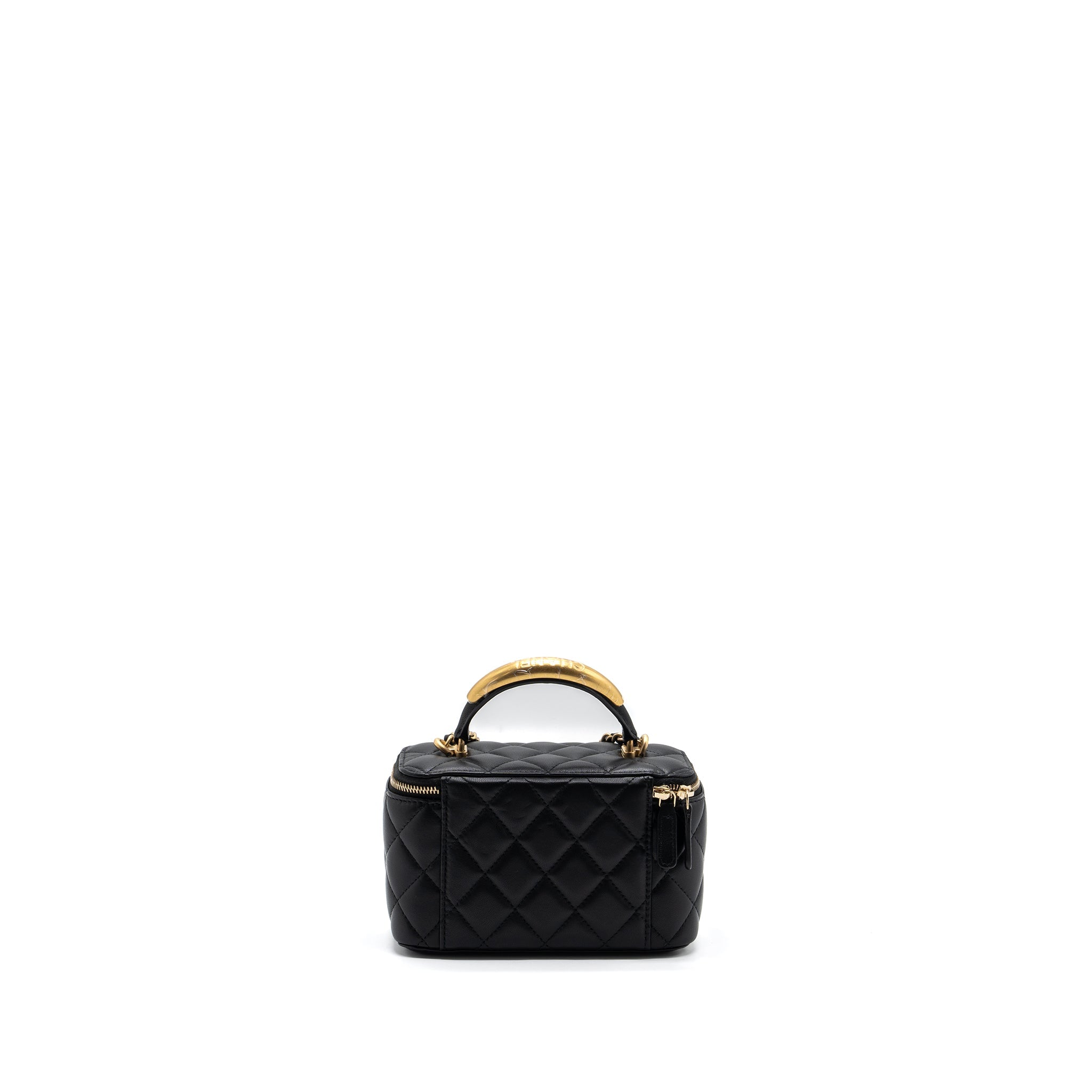CHANEL TOP HANDLE LONG VANITY WITH CHAIN LAMBSKIN BLACK GHW (MICROCHIP)