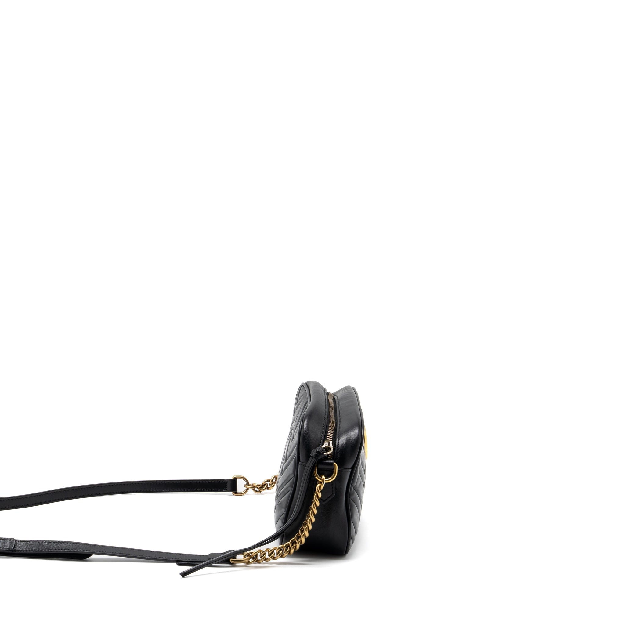 GUCCI GG MARMONT SMALL MATELASSE SHOULDER BAG CALFSKIN BLACK GHW