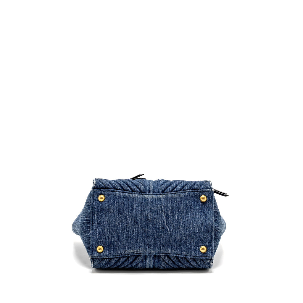 MIU MIU SMALL BIKER TOP HANDLE SATCHEL DENIM NAVY BLUE GHW