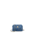 CHANEL 22P LOGO PRINTED MINI CLUTCH WITH CHAIN DENIM BLUE/MULTICOLOUR LGHW