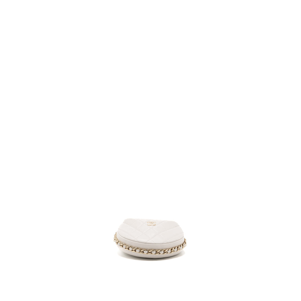 CHANEL 23C ROUND CLUTCH LAMBSKIN WHITE LGHW (MICROCHIP)