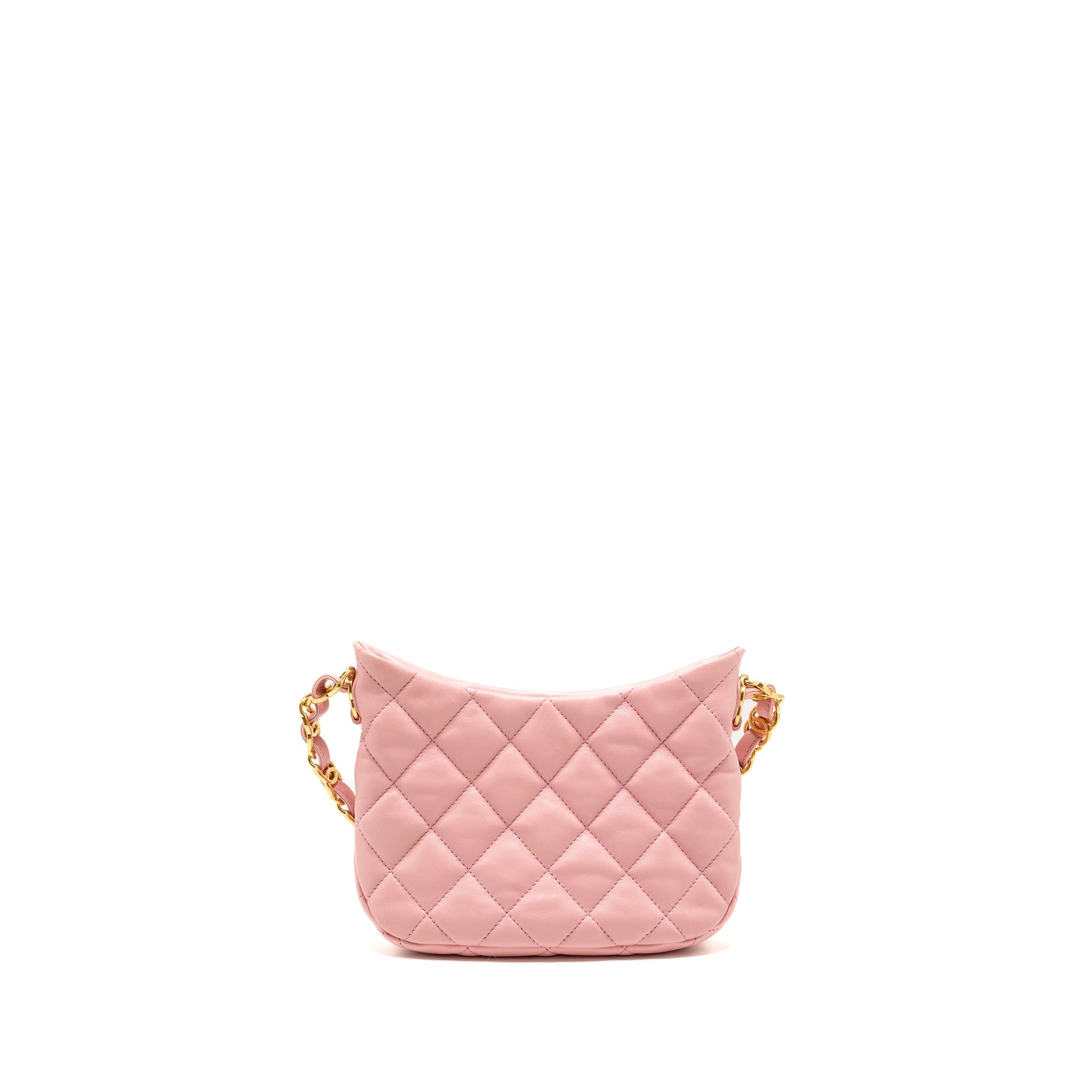 CHANEL 22K HOBO SHOULDER BAG WITH LOGO CHAIN LAMBSKIN PINK GHW (MICROCHIP)
