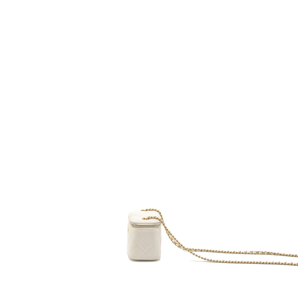 CHANEL PEARL CRUSH MINI VANITY LAMBSKIN WHITE BRUSHED GHW