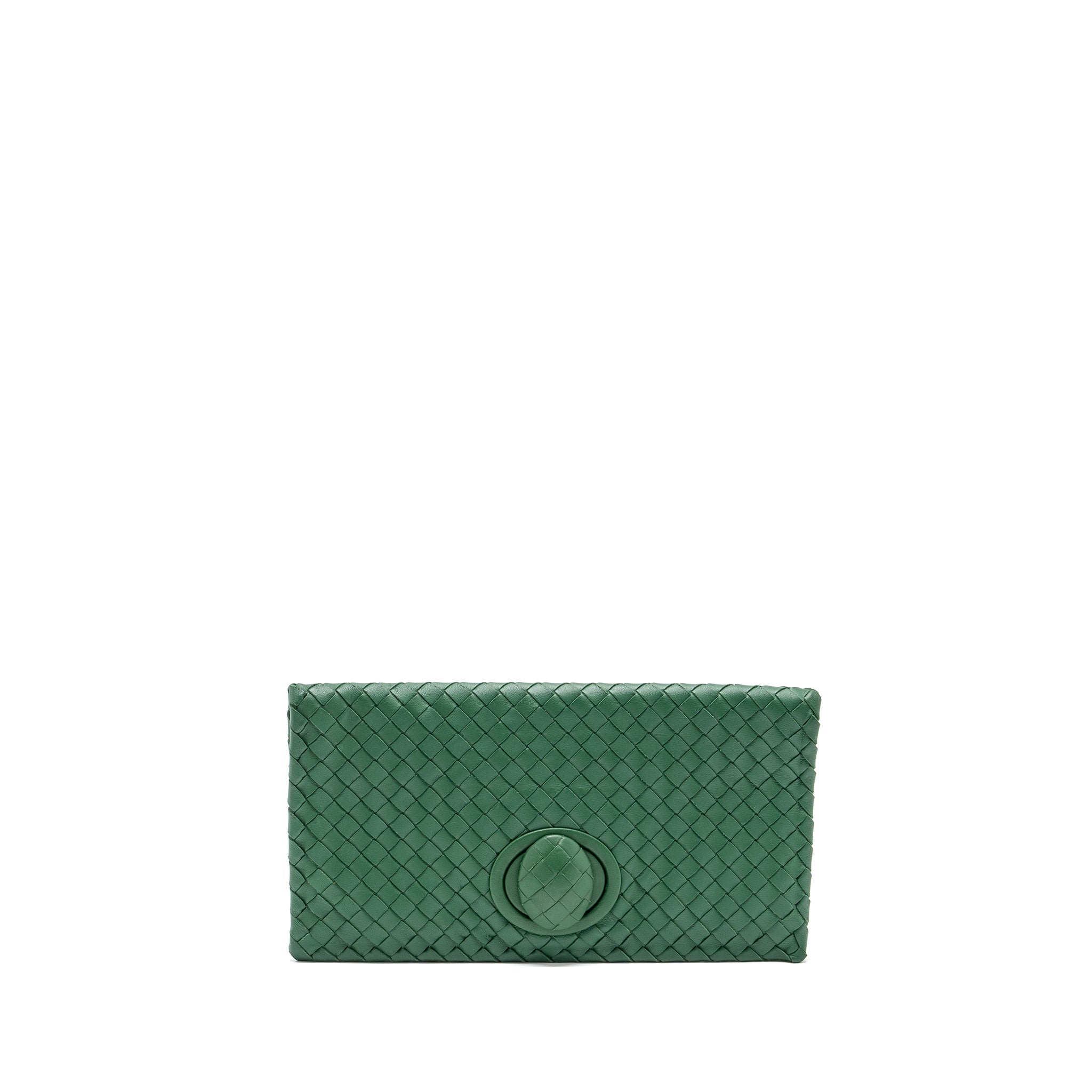 BOTTEGA VENETA CLUTCH NAPPA GREEN BLACK HARDWARE
