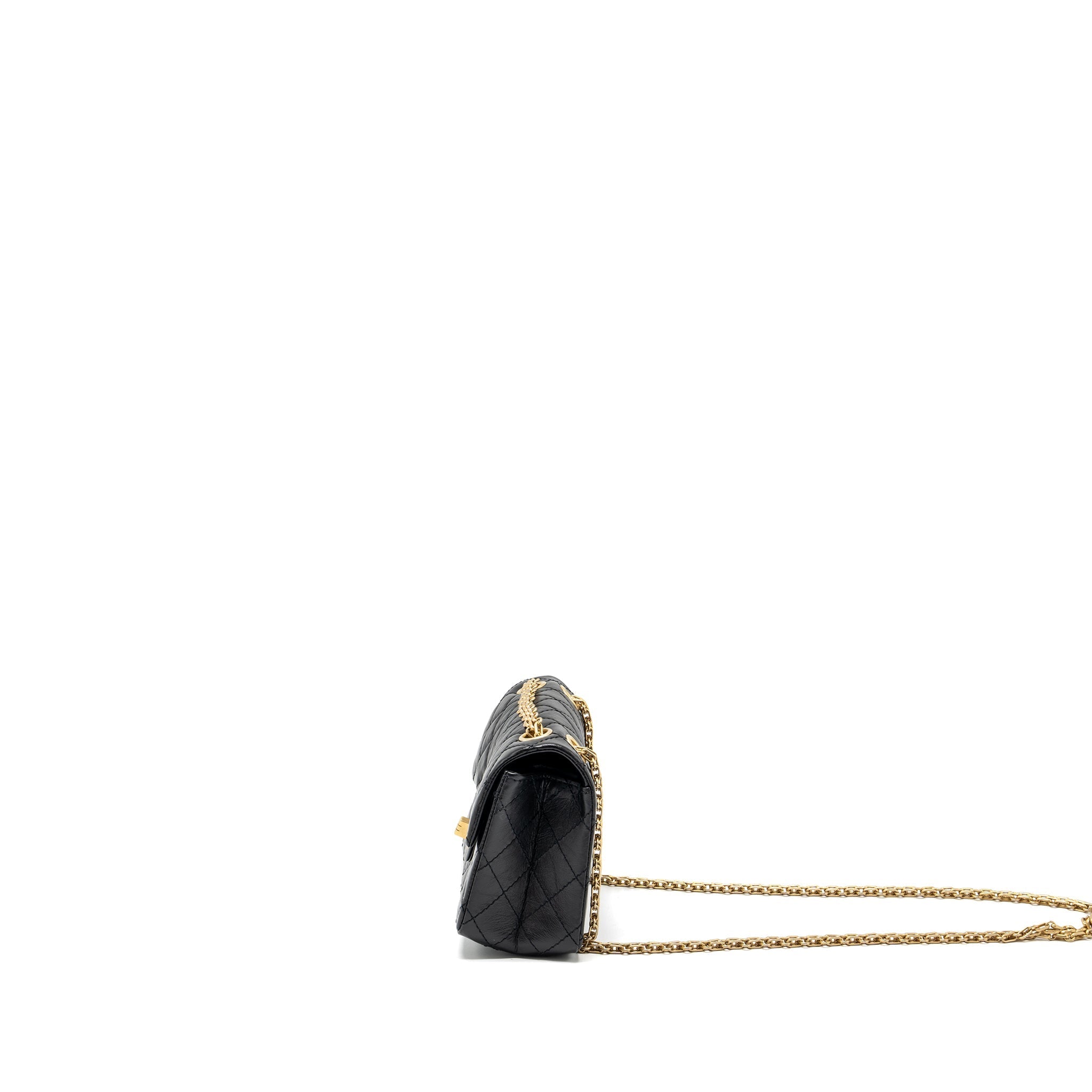 CHANEL MINI 2.55 REISSUE AGED CALFSKIN BLACK GHW (MICROCHIP)