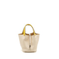 HERMES PICOTIN 18 LOCK BAG CLEMENCE/OSTRICH HANDLE NATA/JAUNE CITRON SHW