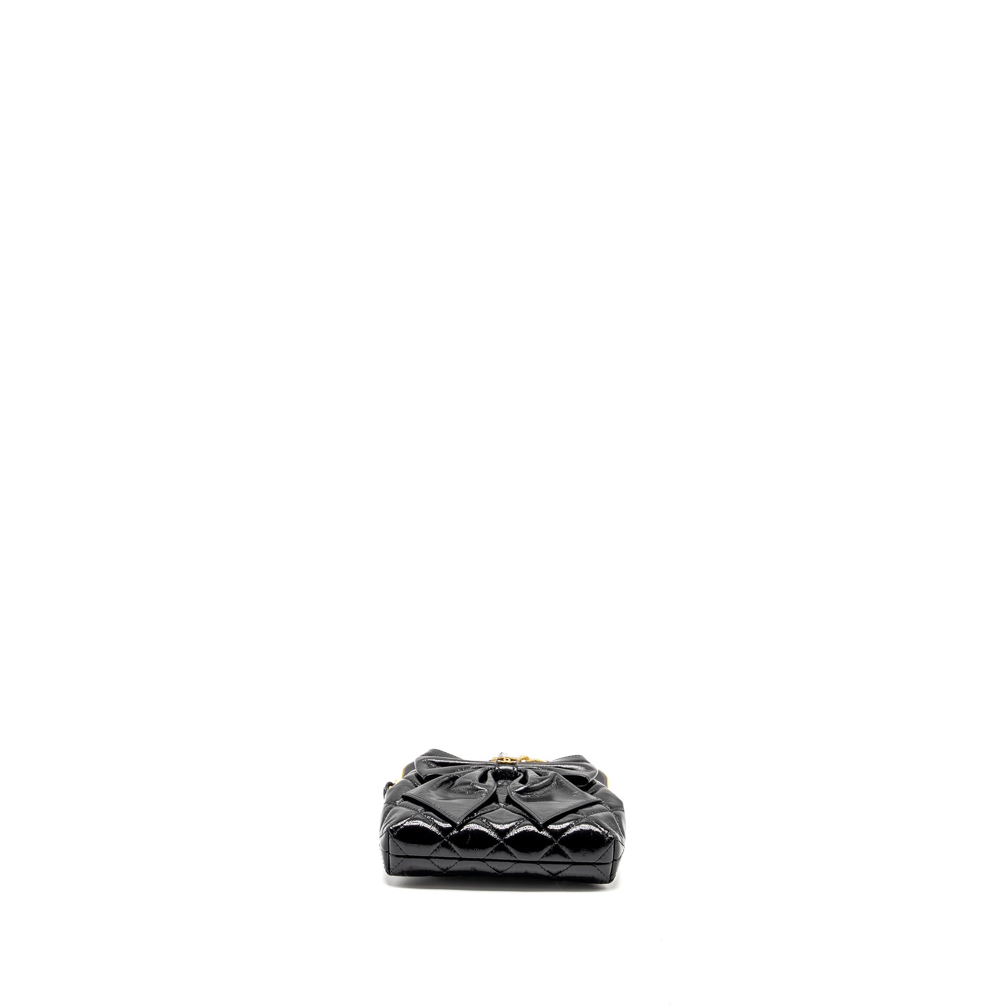 CHANEL 24A BOWKNOT CLUTCH WITH CHAIN PATENT CRUMPLED LAMBSKIN/SHINY LAMBSKIN BLACK GHW (MICROCHIP)