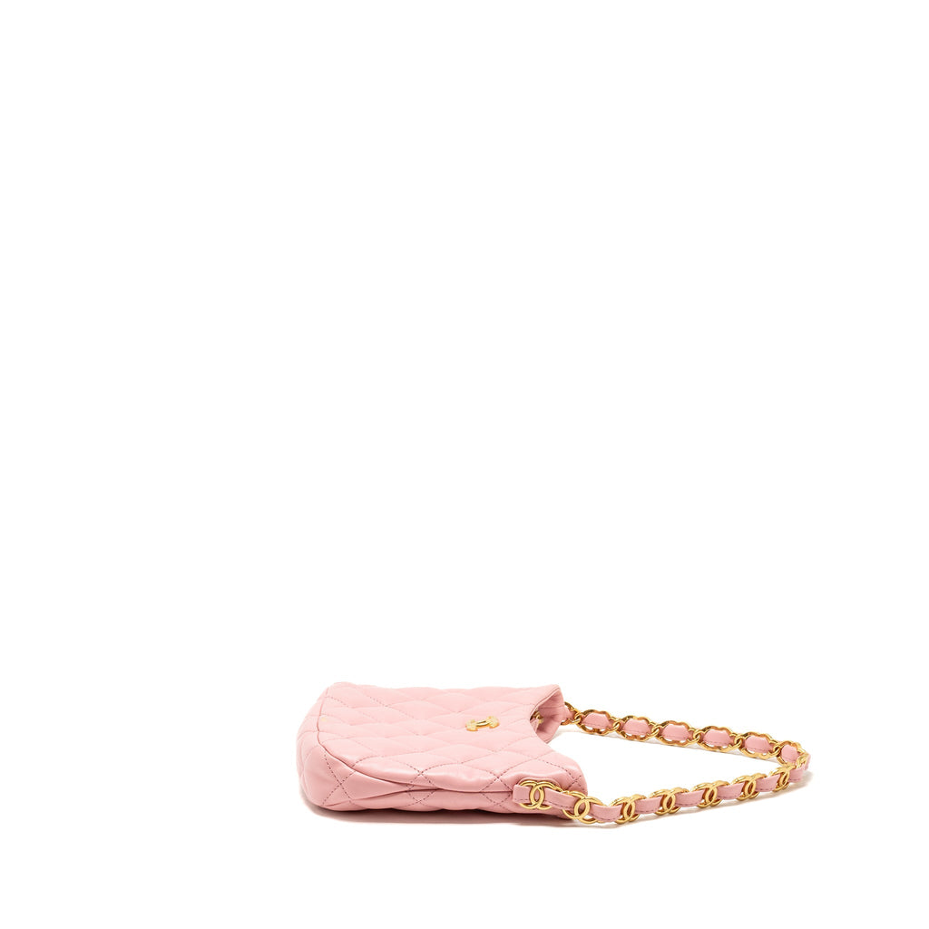 CHANEL 22K HOBO SHOULDER BAG WITH LOGO CHAIN LAMBSKIN PINK GHW (MICROCHIP)