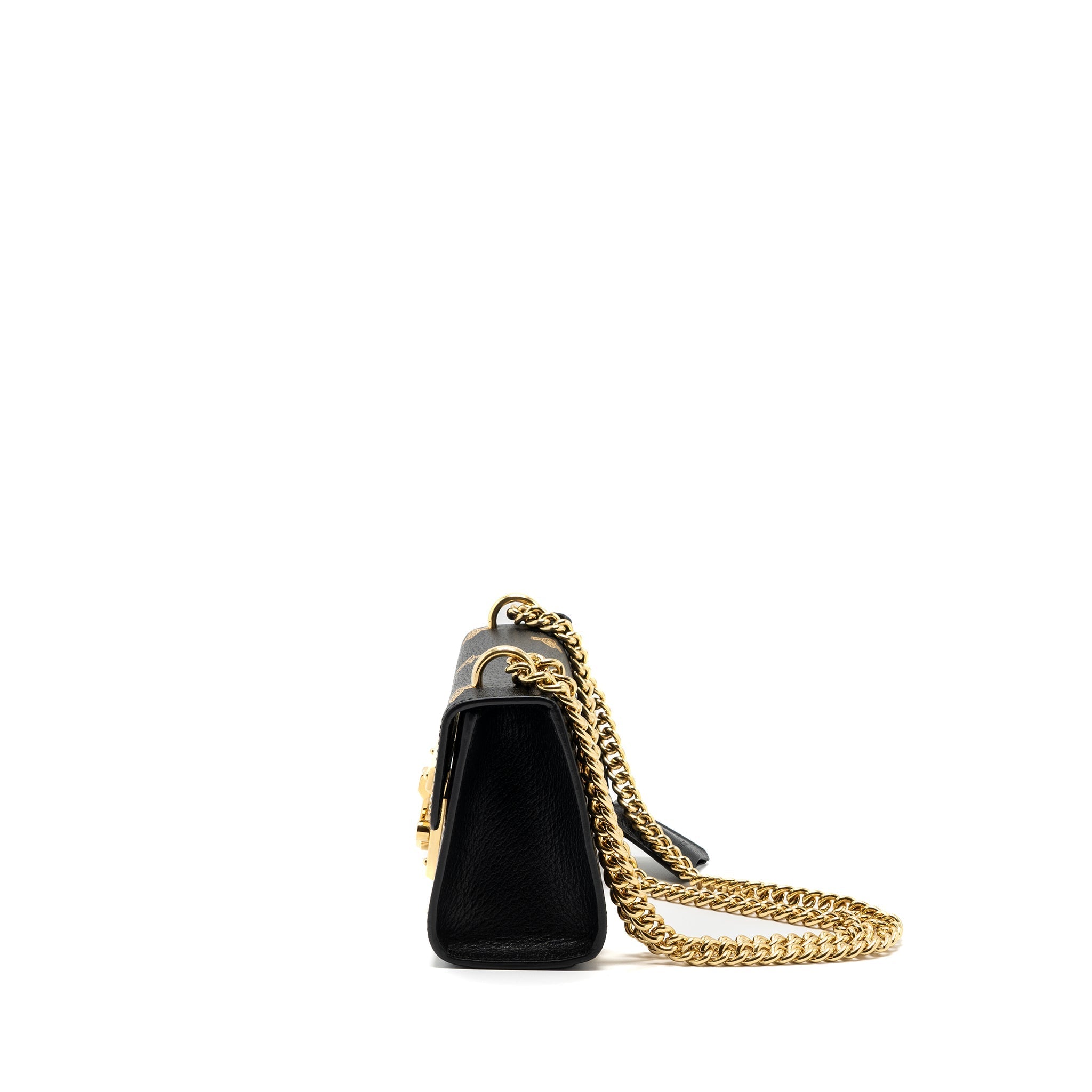 GUCCI PADLOCK CHAIN BAG BEE PRINT CALFSKIN BLACK GHW