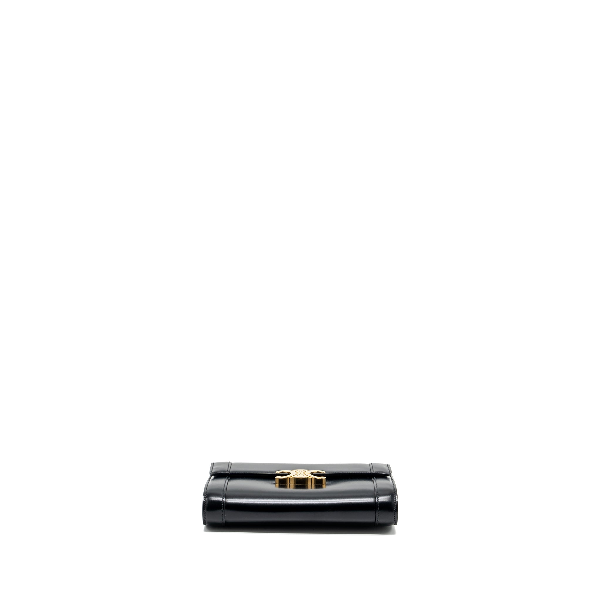 CELINE TRIOMPHE FLAP WALLET WITH STRAP CALFSKIN BLACK GHW