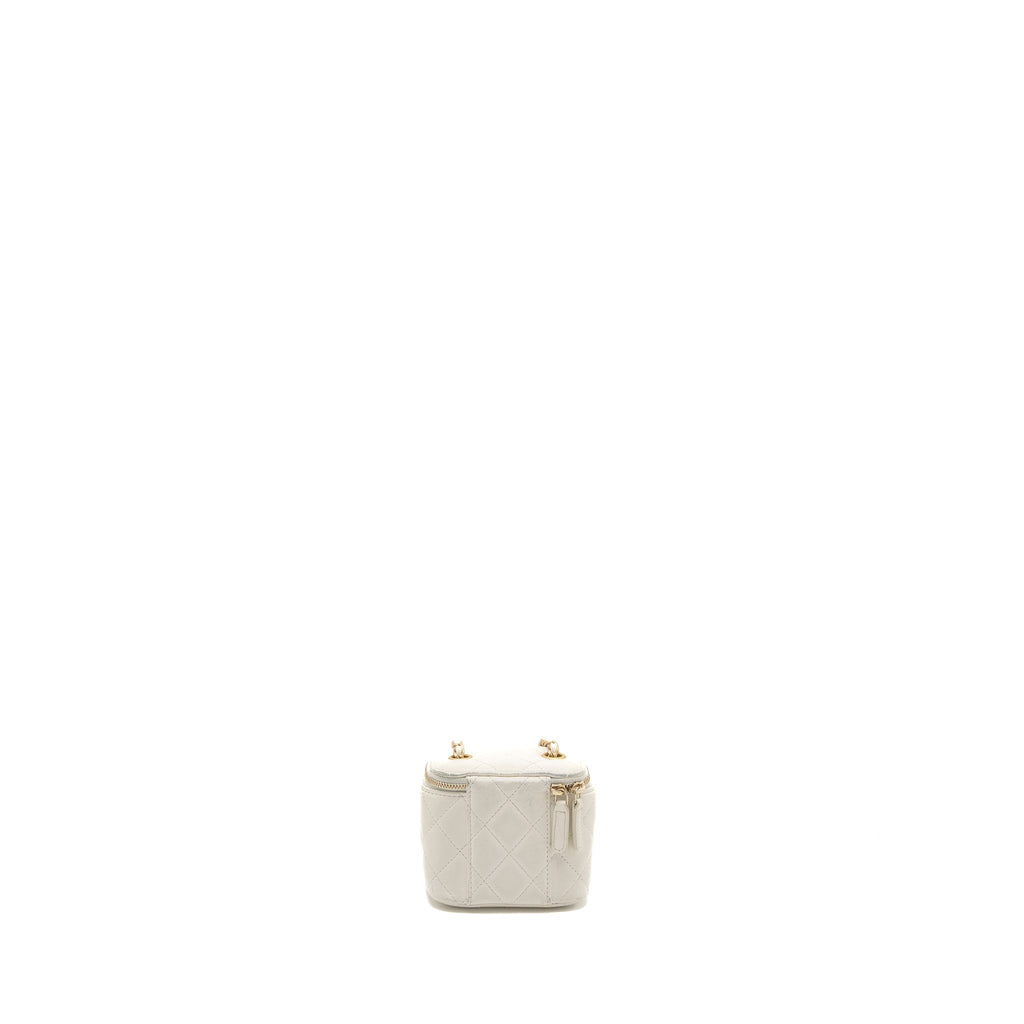 CHANEL PEARL CRUSH MINI VANITY LAMBSKIN WHITE BRUSHED GHW