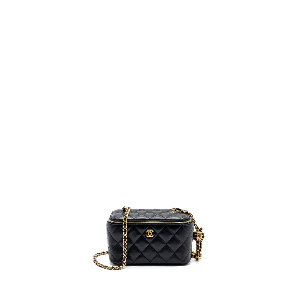 CHANEL PEARL CRUSH LONG VANITY CASE LAMBSKIN BLACK GHW