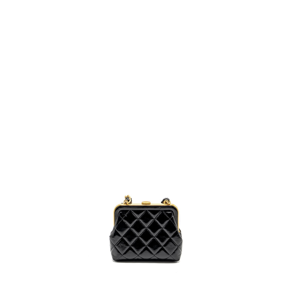 CHANEL 24A BOWKNOT CLUTCH WITH CHAIN PATENT CRUMPLED LAMBSKIN/SHINY LAMBSKIN BLACK GHW (MICROCHIP)