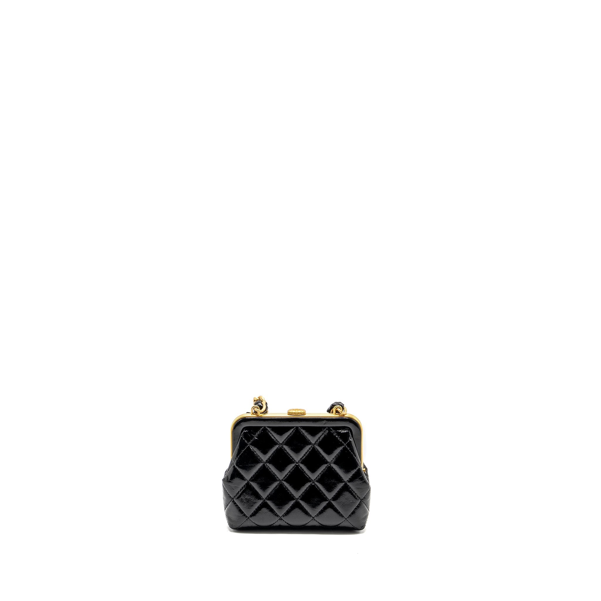 CHANEL 24A BOWKNOT CLUTCH WITH CHAIN PATENT CRUMPLED LAMBSKIN/SHINY LAMBSKIN BLACK GHW (MICROCHIP)