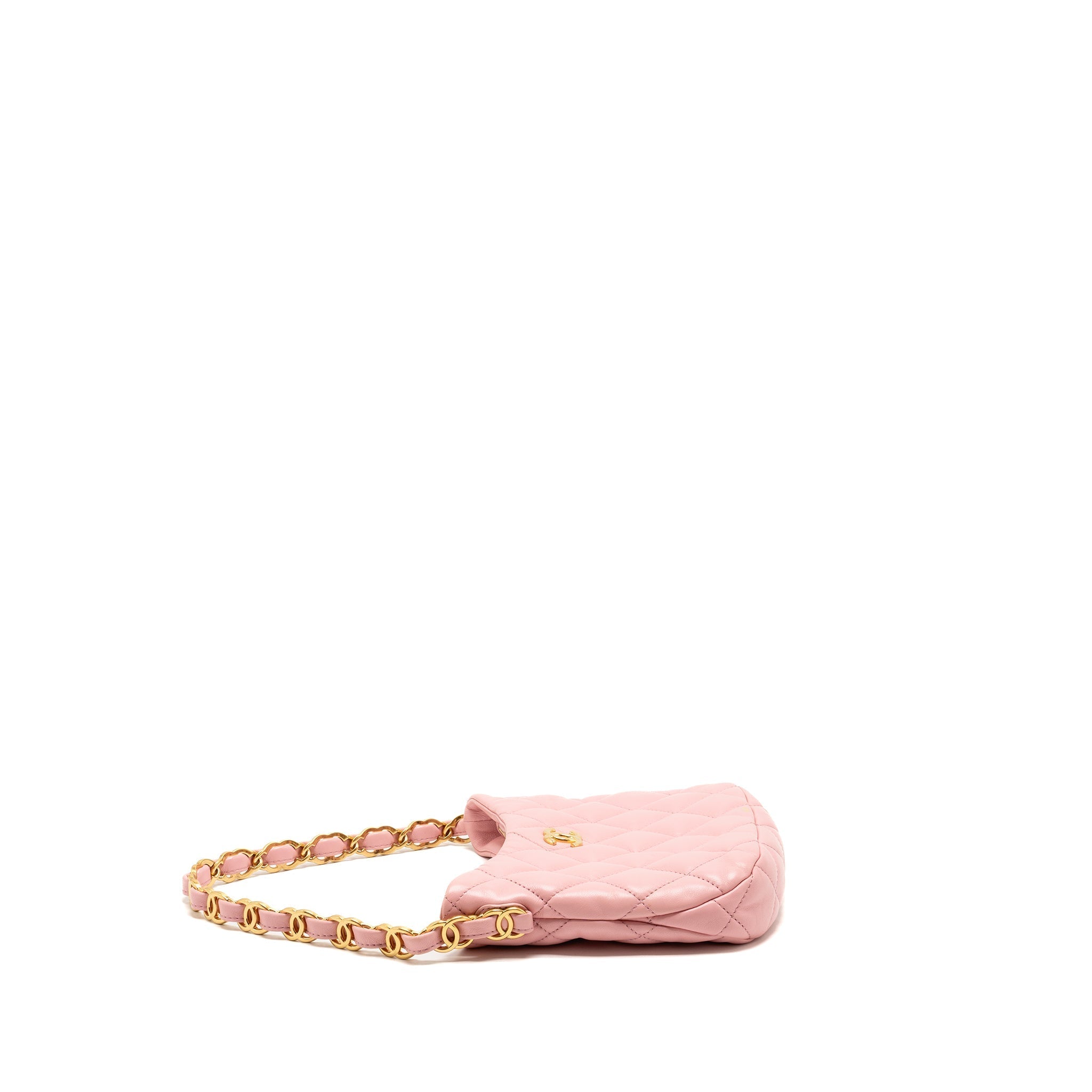 CHANEL 22K HOBO SHOULDER BAG WITH LOGO CHAIN LAMBSKIN PINK GHW (MICROCHIP)