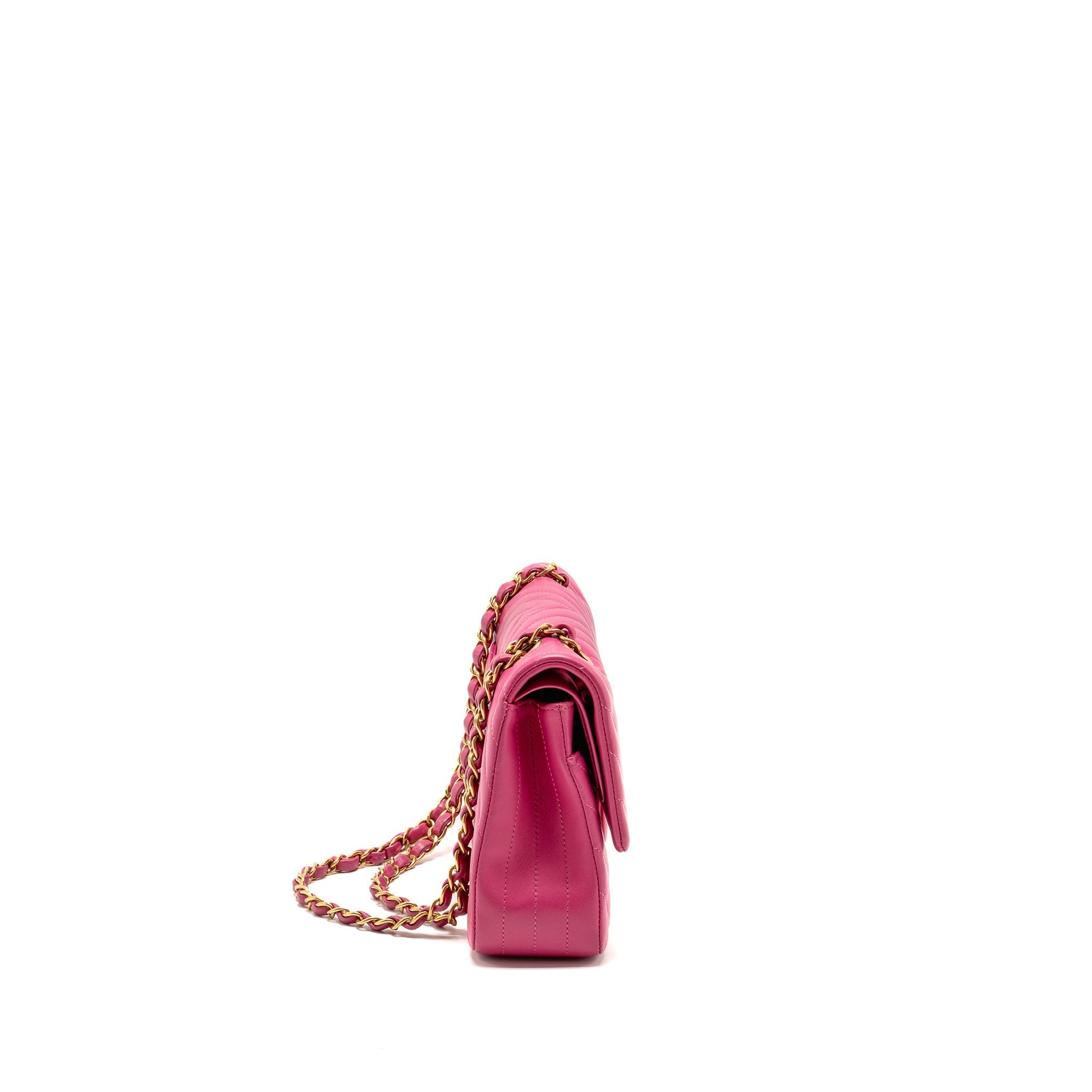 CHANEL MEDIUM CHEVRON CLASSIC DOUBLE FLAP BAG LAMBSKIN PINK GHW